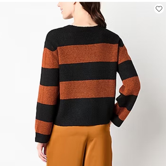 NWT Worthington Black Bronze Wave Striped Crew Neck Long Sleeve Sweater Top Sz S - Picture 2 of 13